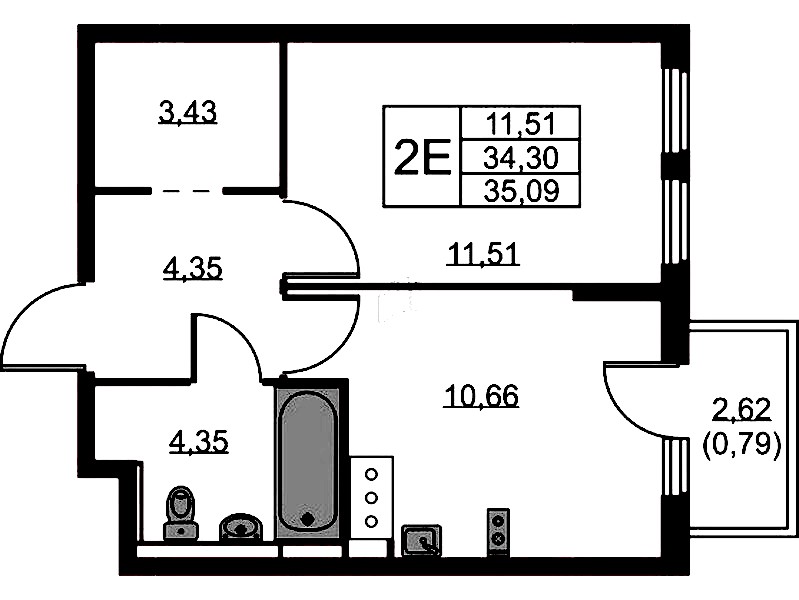 1-комнатная квартира 35.09 м², 11/11 эт., ЖК «Новое Колпино»
